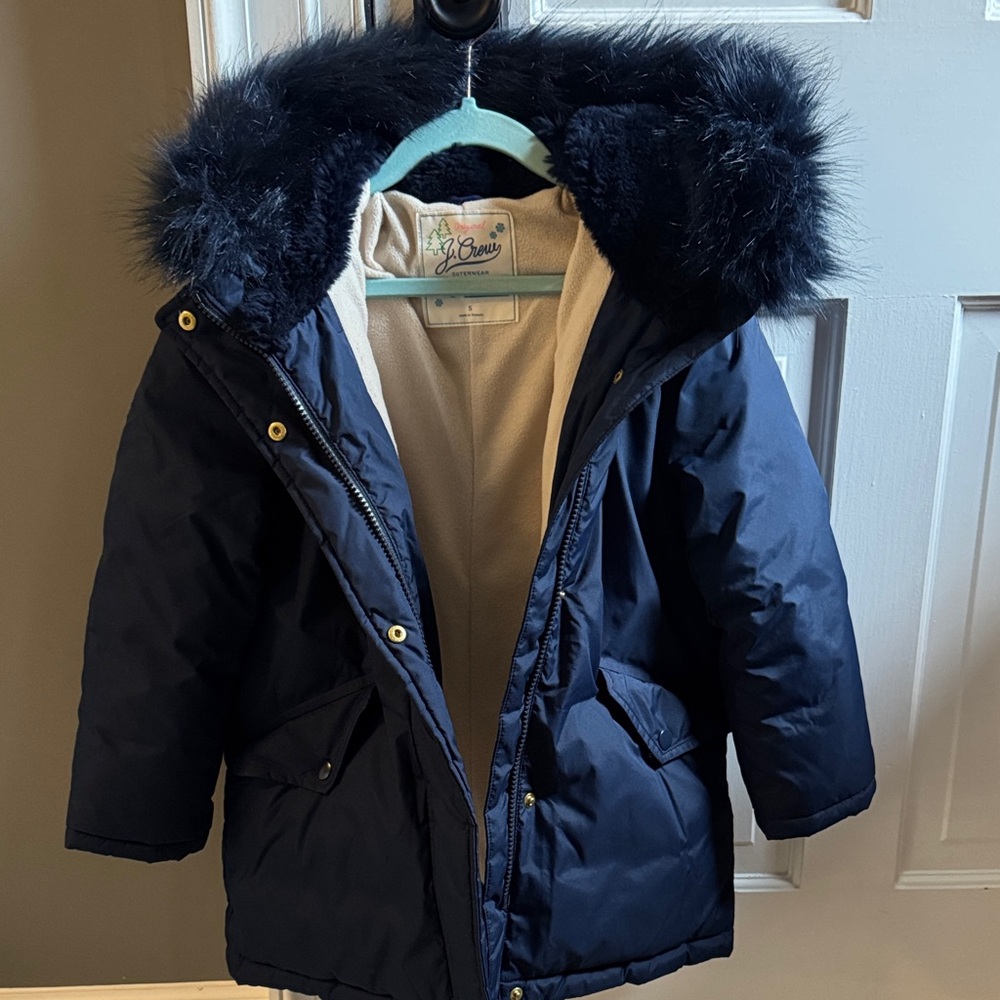 Girls J. Crew Navy Faux Fur Hooded Parka - Picture 2 of 4